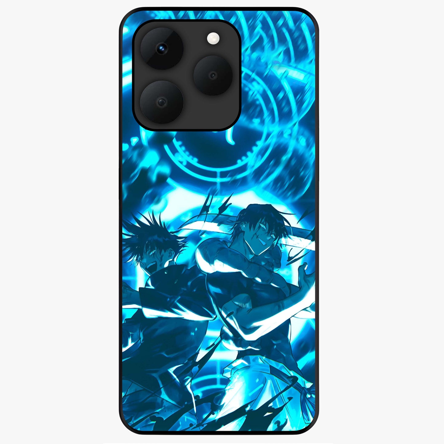 Cursed Energy Clash Glass Case showing flat back view with intense cursed energy artwork and glossy glass finish.