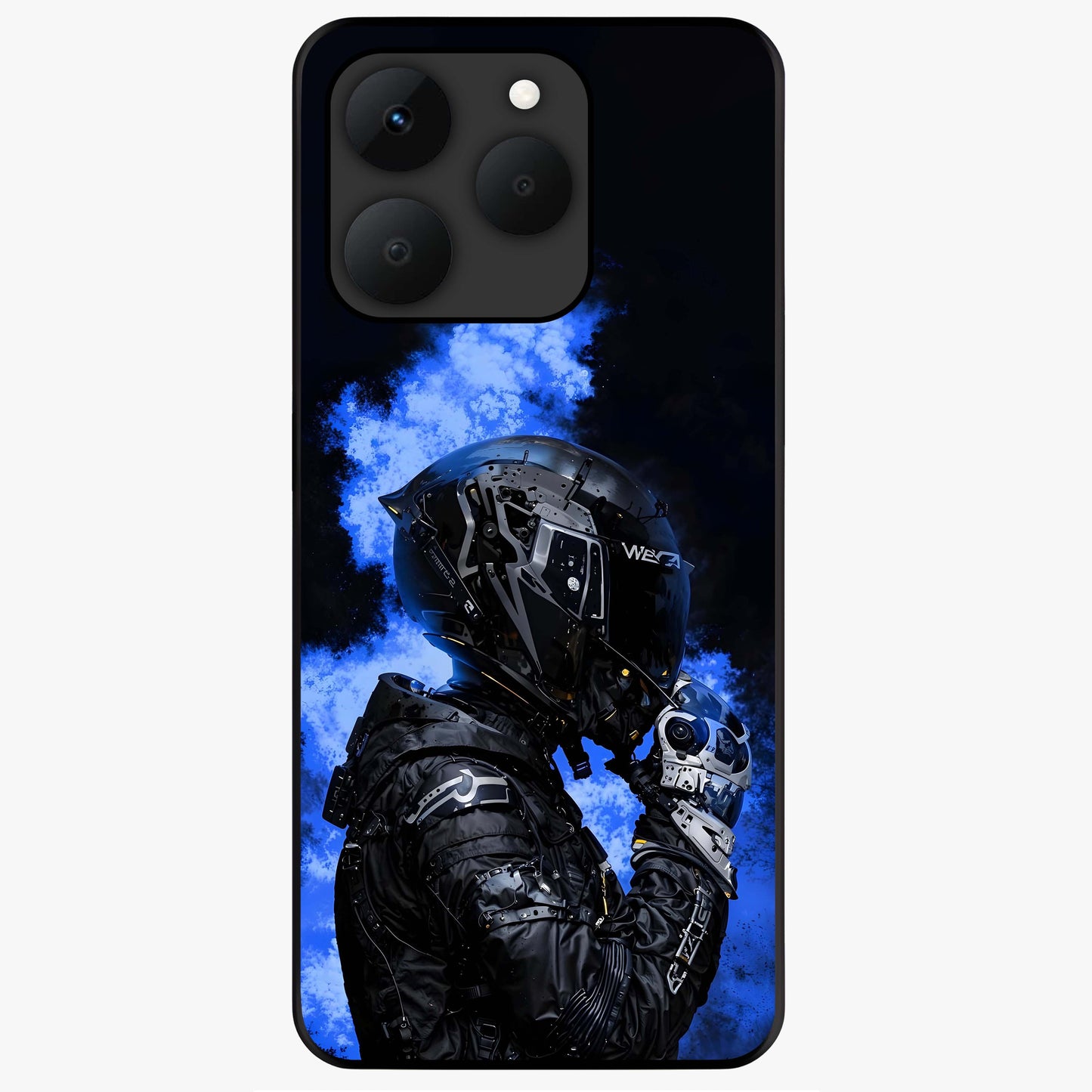 Cyber Sentinel Protocol Glass Case showing flat back view with futuristic cyber themed artwork and glossy glass finish.