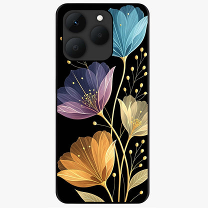 Delicate Multicolor Flowers Glass Case showing flat back view with vibrant floral artwork and glossy glass finish.