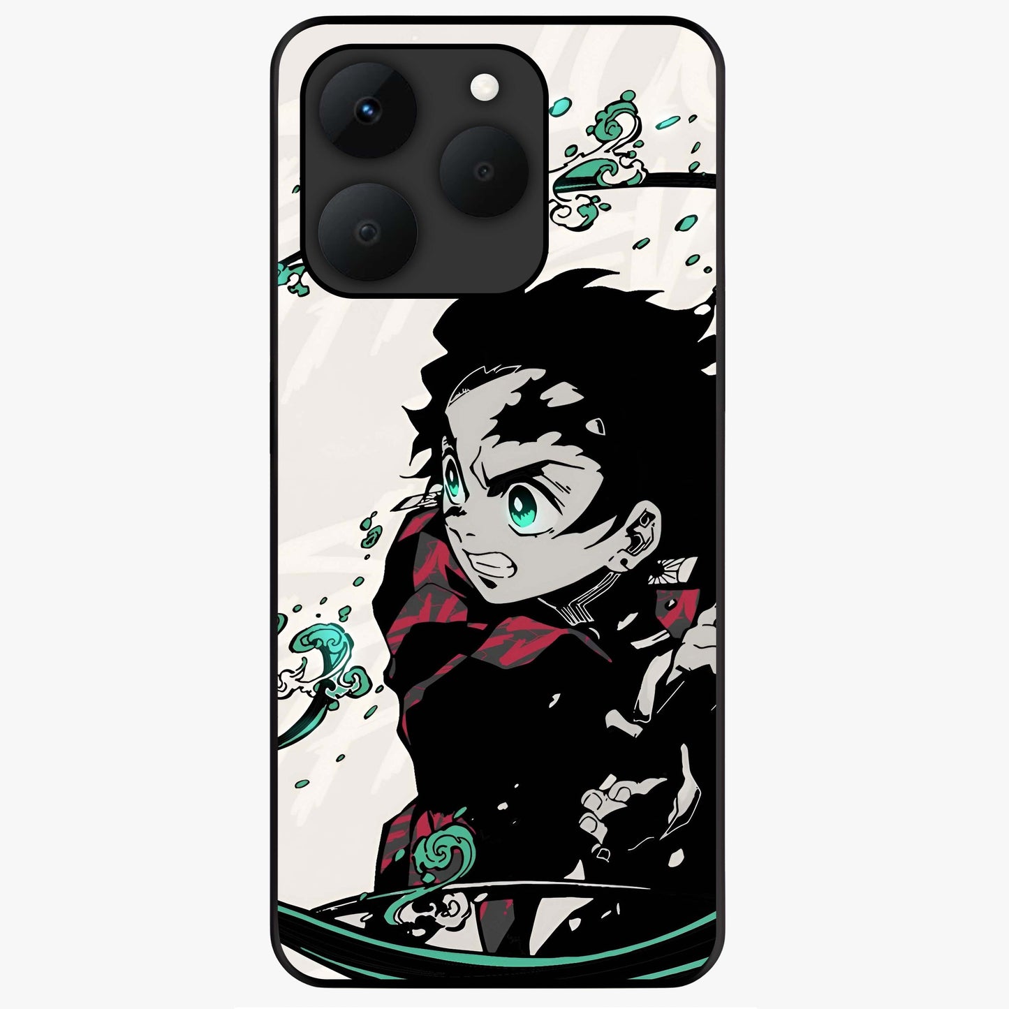 Demon Slayer Glass Case showing flat back view with bold anime inspired artwork and glossy glass finish.