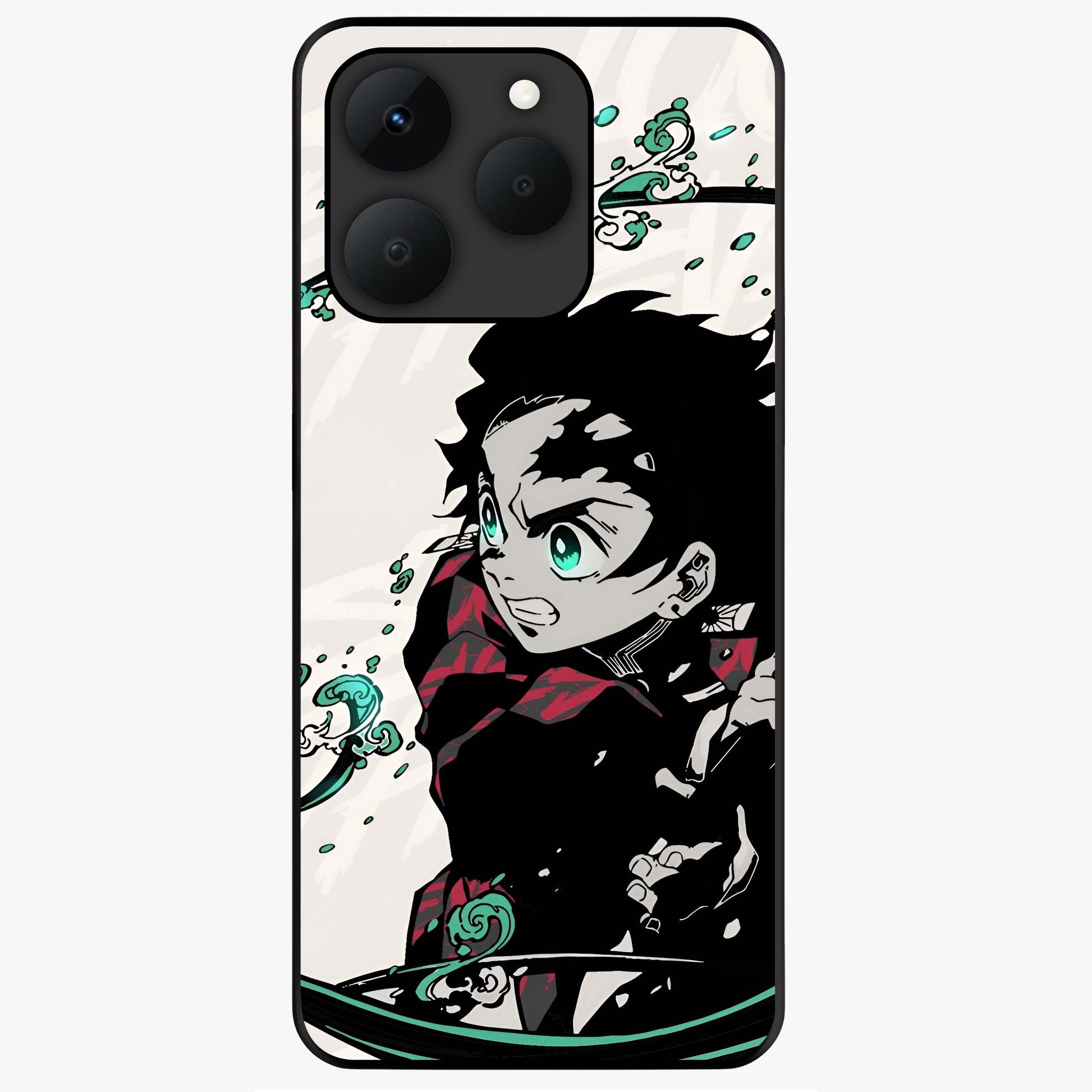 Demon Slayer Glass Case showing flat back view with bold anime inspired artwork and glossy glass finish.