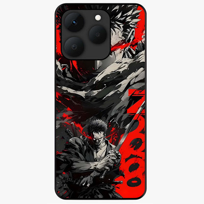 Demon Sword Resolve Glass Case showing flat back view with fierce sword warrior artwork and glossy glass finish.
