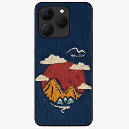 Dream Beyond Mountains Glass Case showing flat back view with scenic mountain landscape artwork and glossy glass finish.