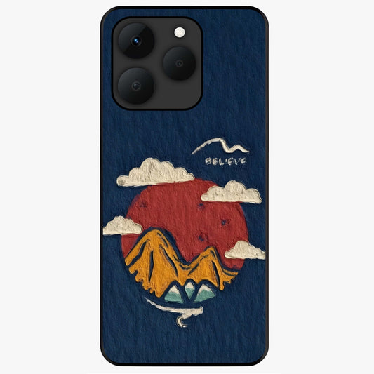 Dream Beyond Mountains Glass Case showing flat back view with scenic mountain landscape artwork and glossy glass finish.