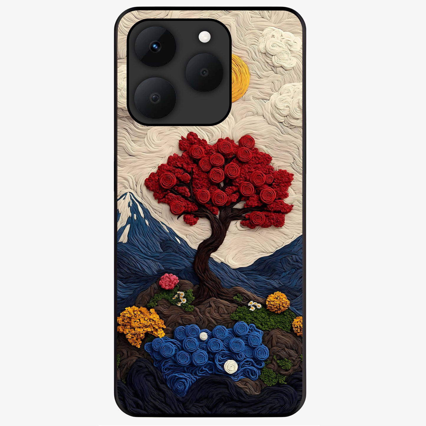Eternal Nature Tapestry Glass Case showing flat back view with intricate nature tapestry artwork and glossy glass finish.