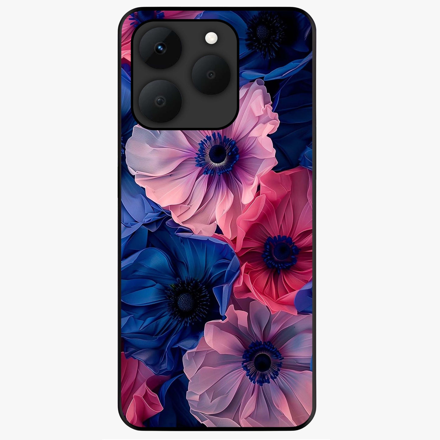 Flower Paper Art Pattern Glass Case showing flat back view with paper cut style floral artwork and glossy glass finish.