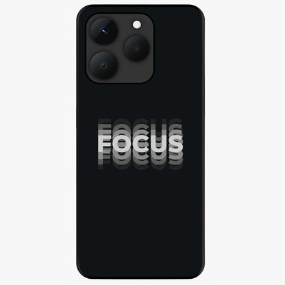 Focus Mode On Glass Case showing flat back view with bold motivational typography design and glossy glass finish.