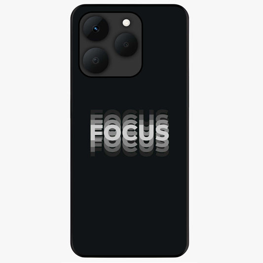 Focus Mode On Glass Case showing flat back view with bold motivational typography design and glossy glass finish.