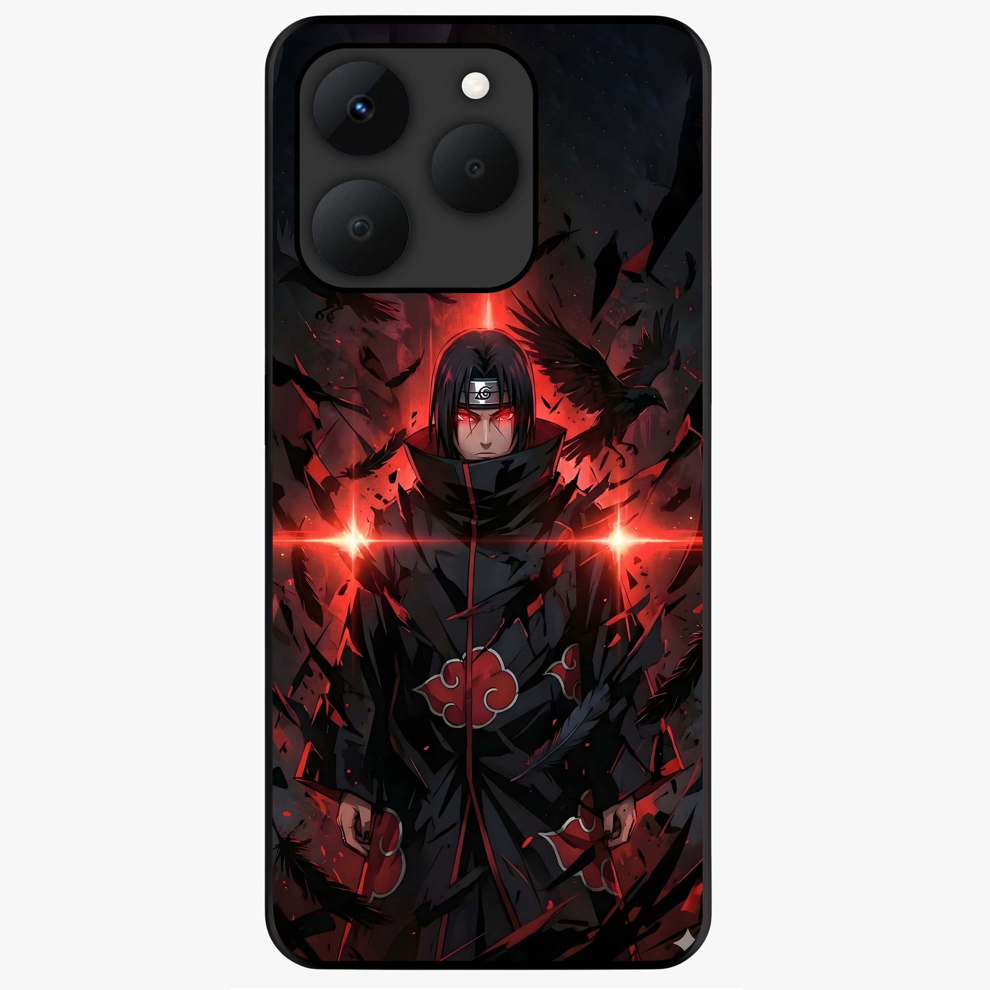 Focused Blade Discipline Glass Case showing flat back view with warrior sword themed artwork and glossy glass finish.