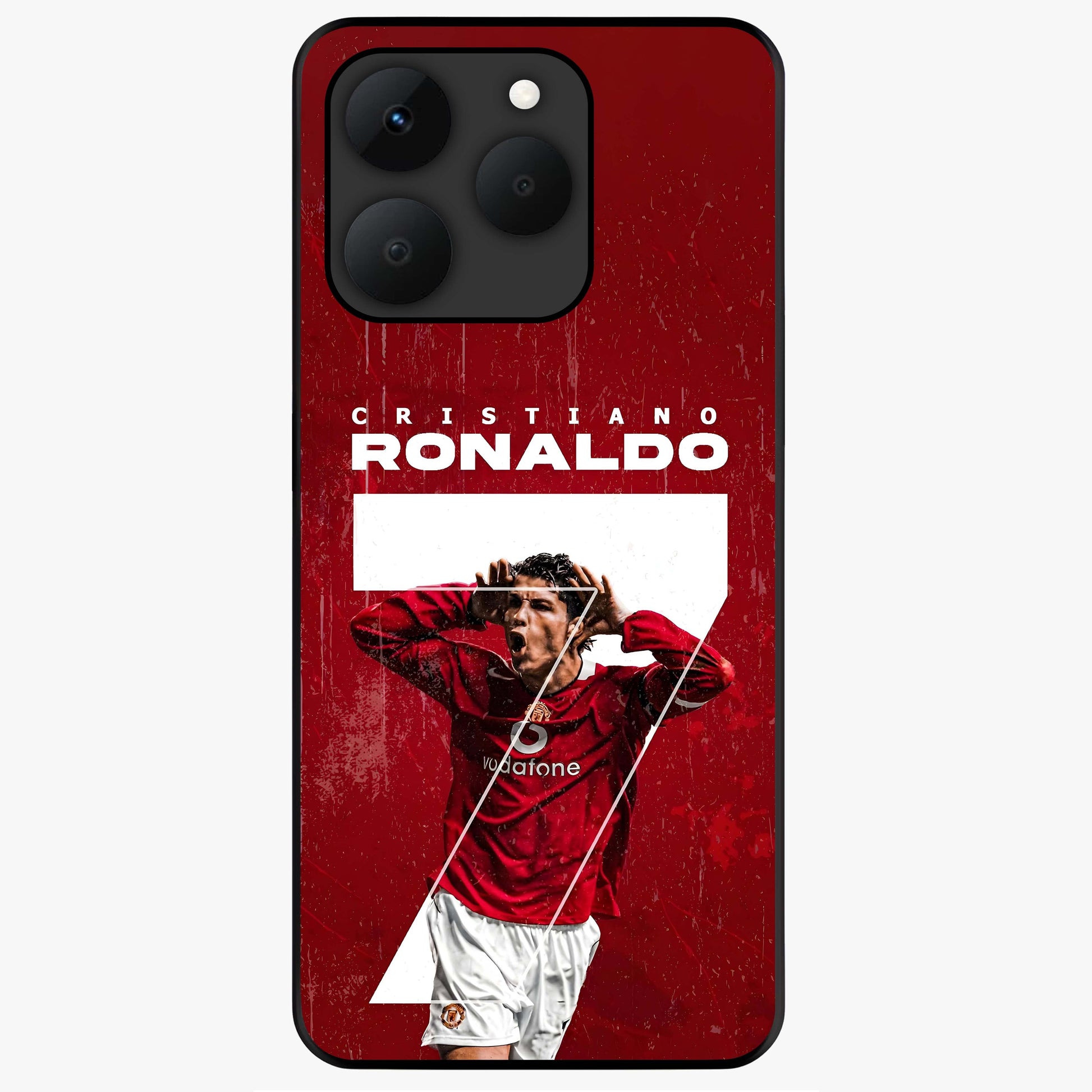 Goal Celebration Legacy Glass Case showing flat back view with football celebration inspired artwork and glossy glass finish.
