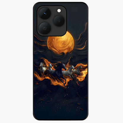 Golden Stallion Moonride Glass Case showing flat back view with majestic horse under moonlight artwork and glossy glass finish.