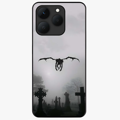 Graveyard Shadow Descent Glass Case showing flat back view with dark graveyard themed artwork and glossy glass finish.