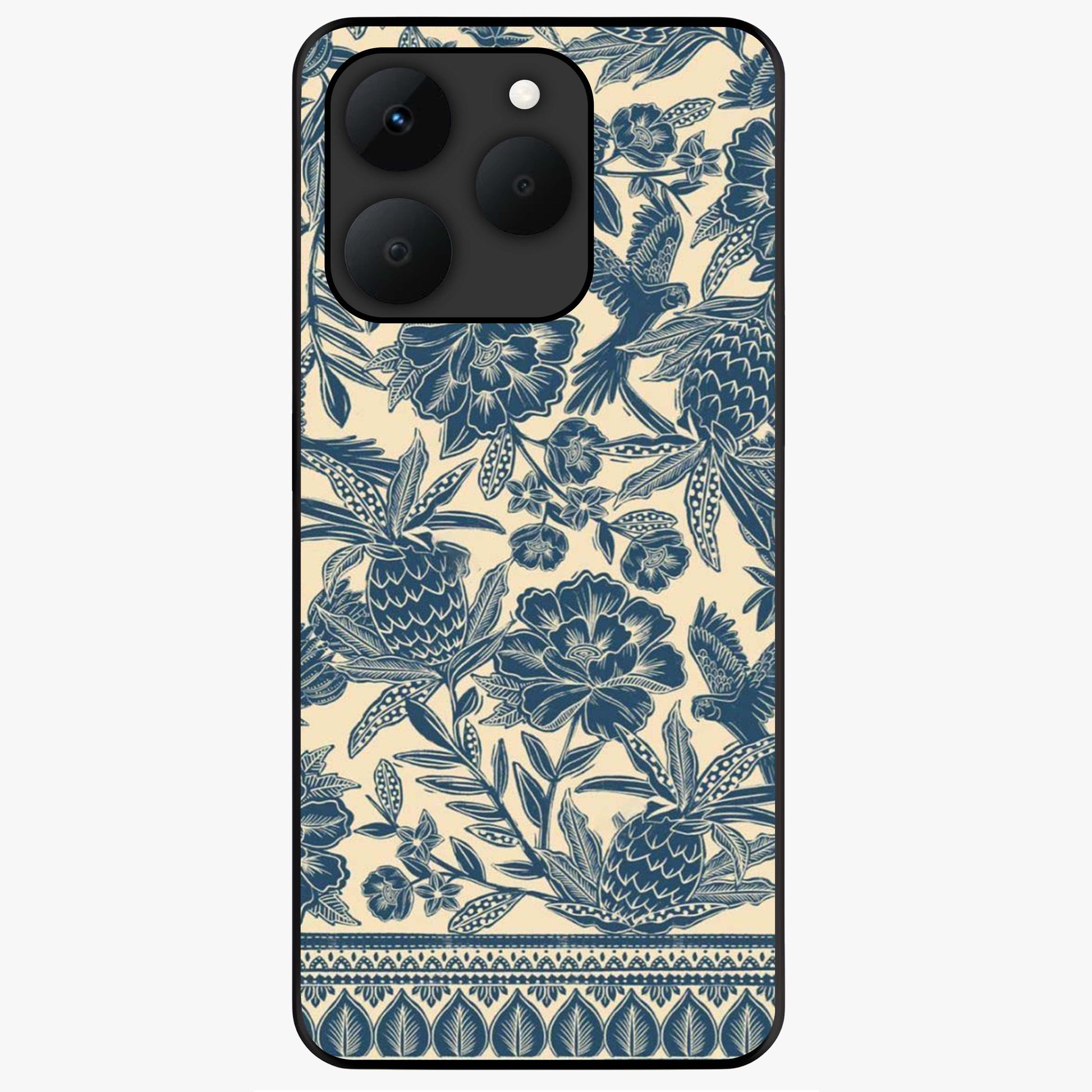 Heirloom Wild Bloom Glass Case showing flat back view with vintage inspired wild flower artwork and glossy glass finish.
