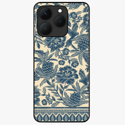 Heirloom Wild Bloom Glass Case showing flat back view with vintage inspired wild flower artwork and glossy glass finish.