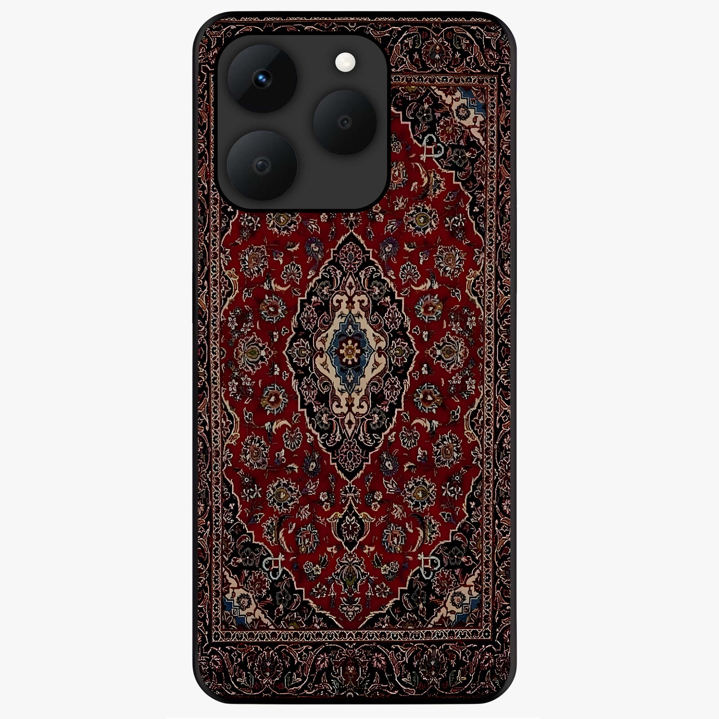 Heritage Carpet Royale Glass Case showing flat back view with ornate Persian carpet inspired pattern and glossy glass finish.