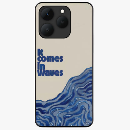 It Comes In Waves Quote Glass Case showing flat back view with inspirational wave themed quote artwork and glossy glass finish.