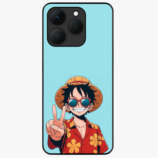 Luffy Summer Anime Vibe Glass Case showing flat back view with vibrant anime character artwork and glossy glass finish.