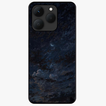 Lunar Veil Silence Glass Case showing flat back view with mystical moon veil artwork and glossy glass finish.