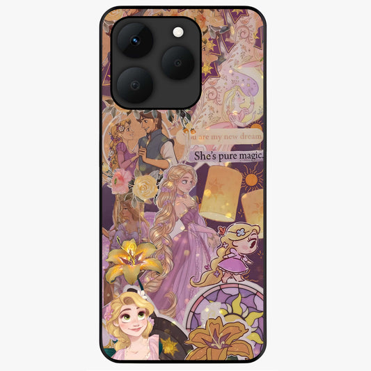 Magical Tangled Dream Glass Case showing flat back view with dreamy tangled artwork and glossy glass finish.