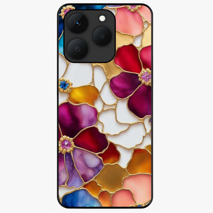 Marble Flower Pattern Glass Case showing flat back view with marble texture floral artwork and glossy glass finish.