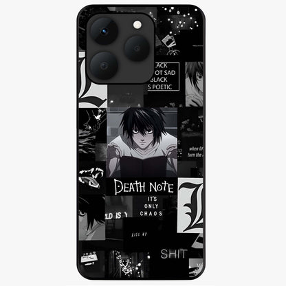Midnight Chaos Mind Glass Case showing flat back view with abstract dark themed artwork and glossy glass finish.
