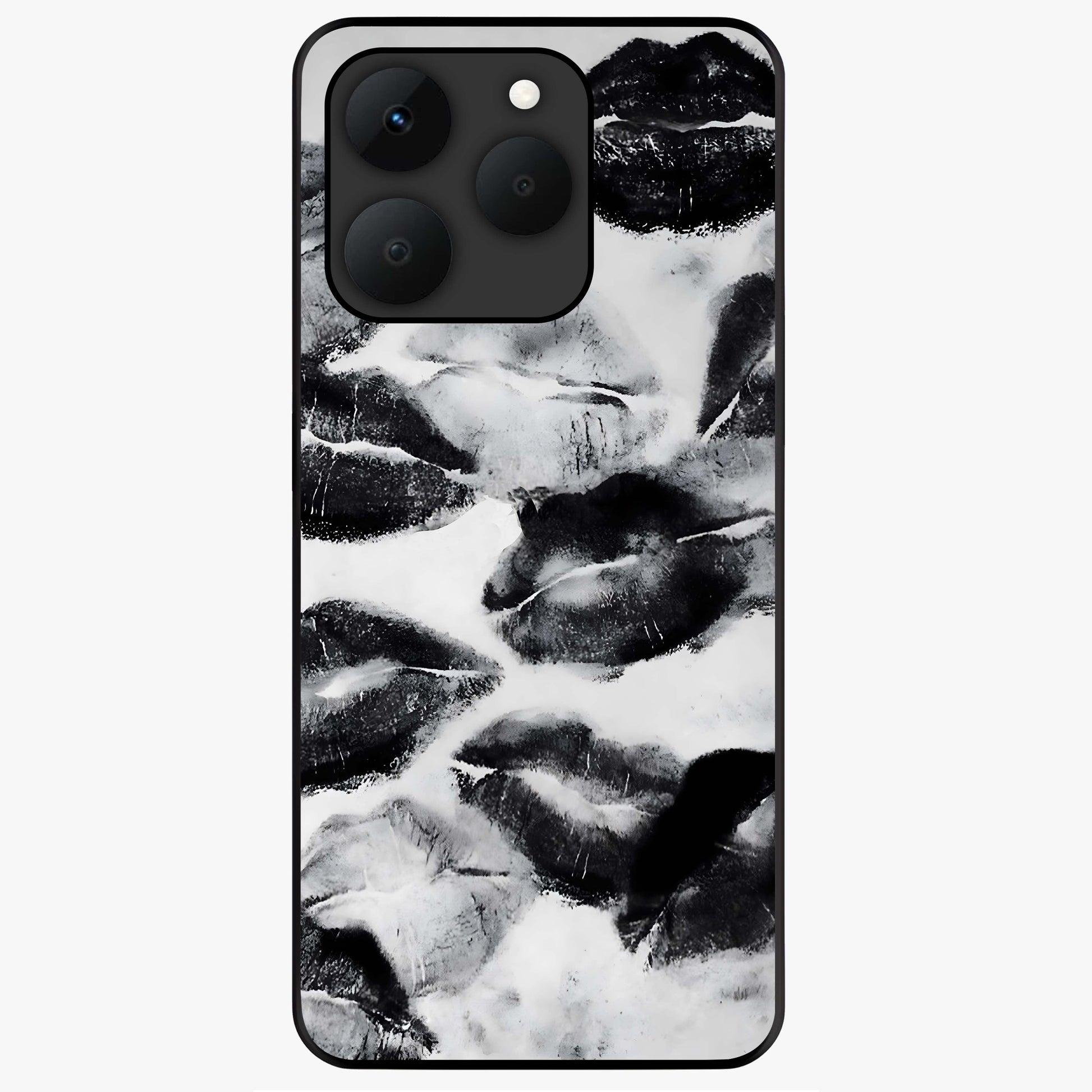 Midnight Kiss Marks Glass Case showing flat back view with lipstick kiss mark artwork and glossy glass finish.