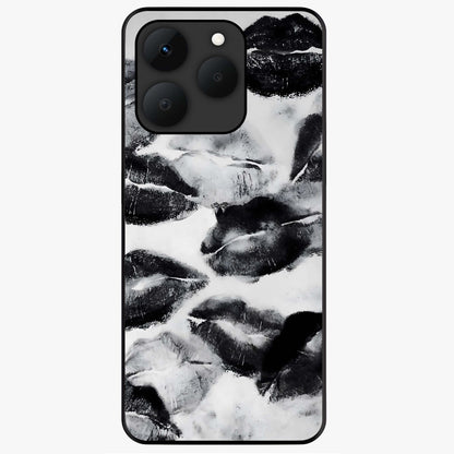 Midnight Kiss Marks Glass Case showing flat back view with lipstick kiss mark artwork and glossy glass finish.
