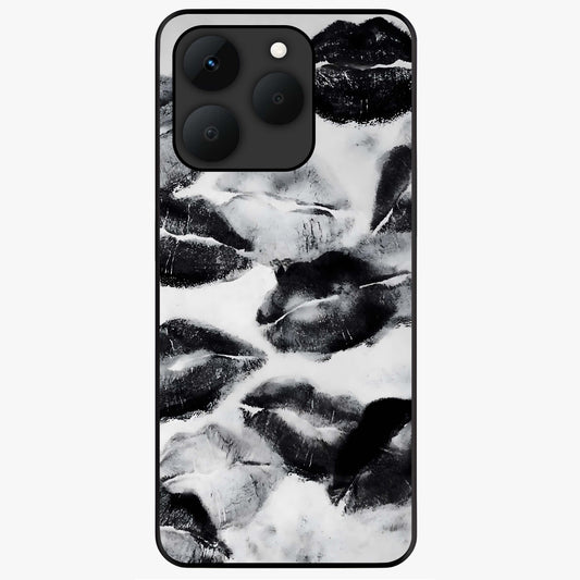 Midnight Kiss Marks Glass Case showing flat back view with lipstick kiss mark artwork and glossy glass finish.