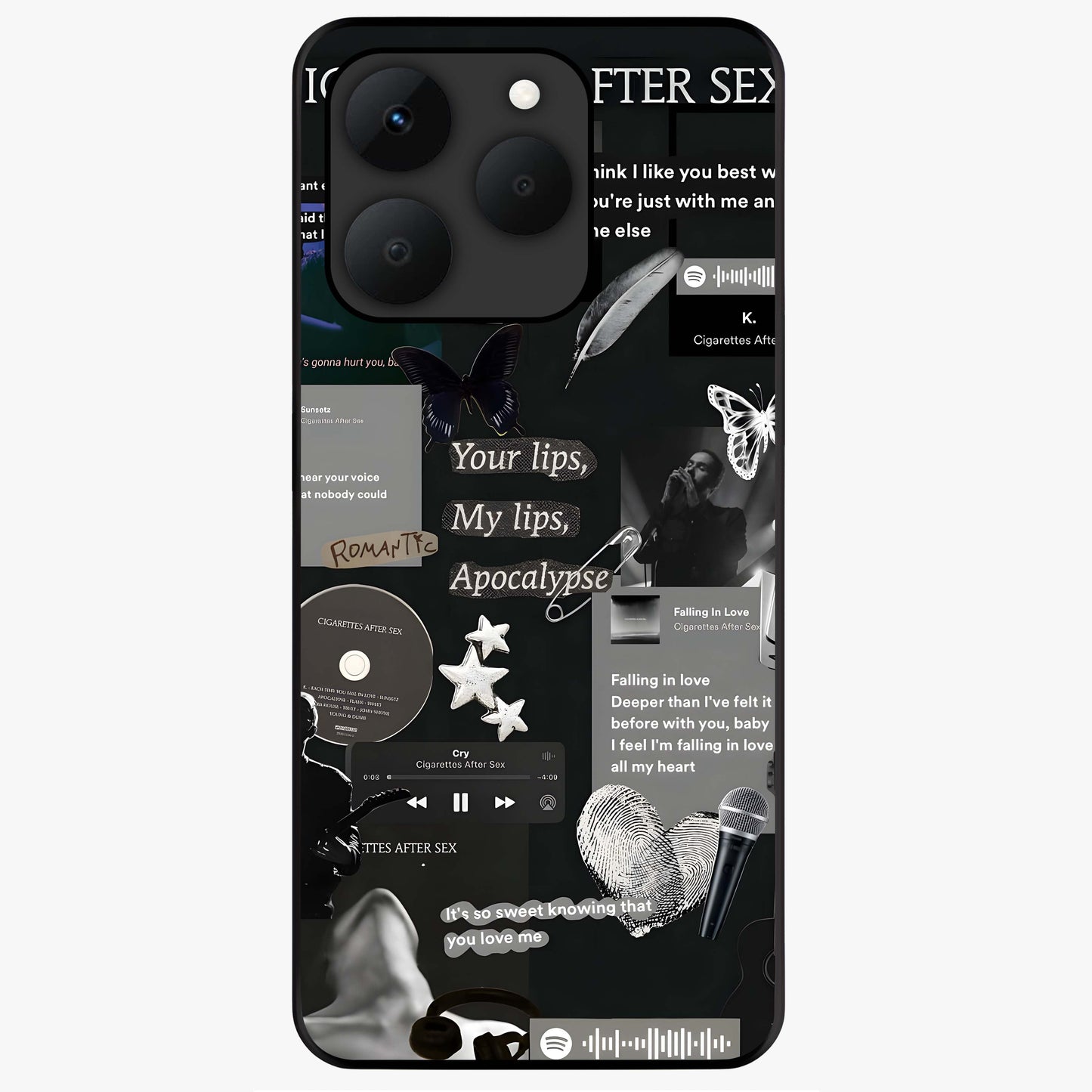 Midnight Love Echo Glass Case showing flat back view with romantic midnight themed artwork and glossy glass finish.