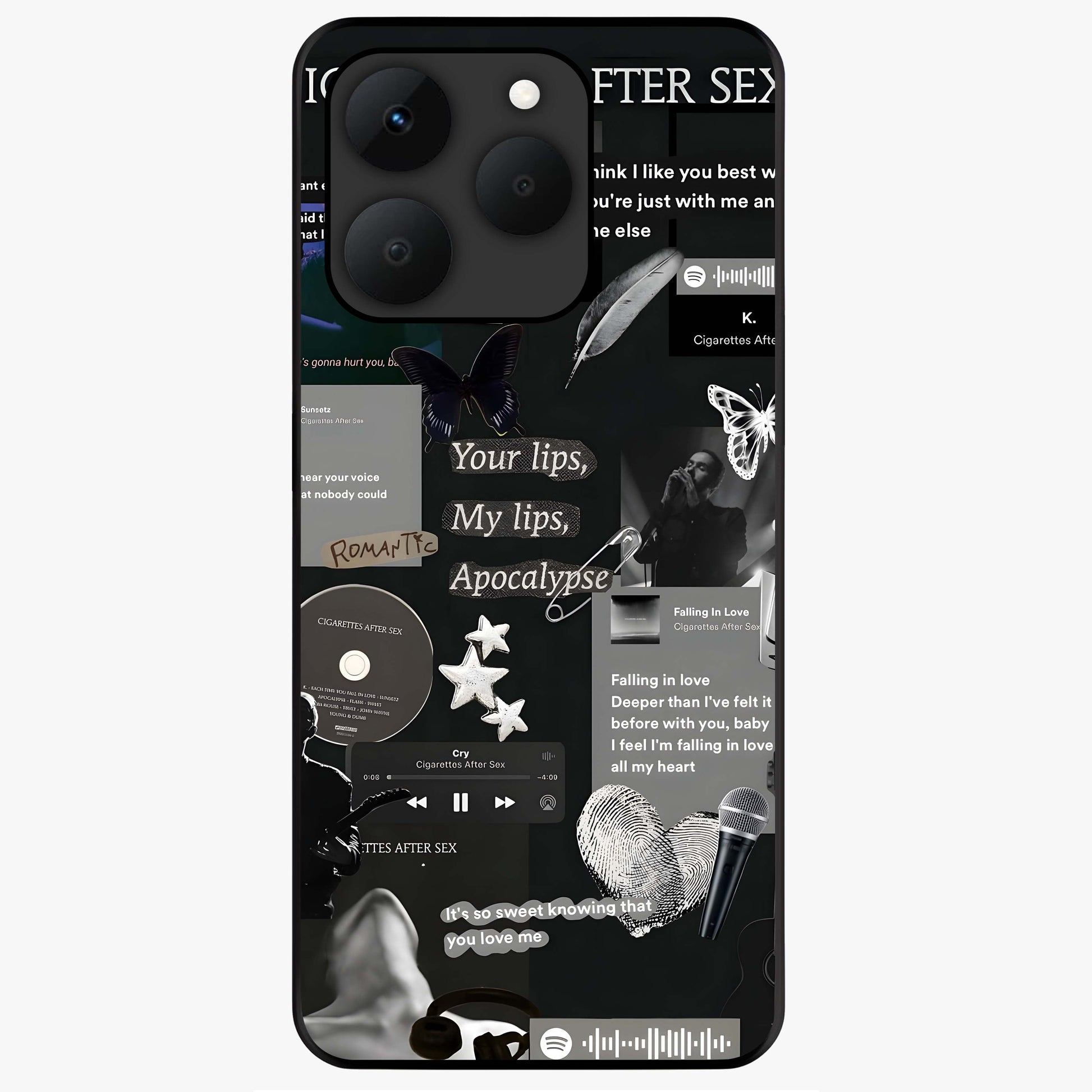 Midnight Love Echo Glass Case showing flat back view with romantic midnight themed artwork and glossy glass finish.