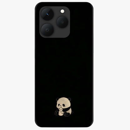 Midnight Panda Love Glass Case showing flat back view with cute panda themed artwork and glossy glass finish.