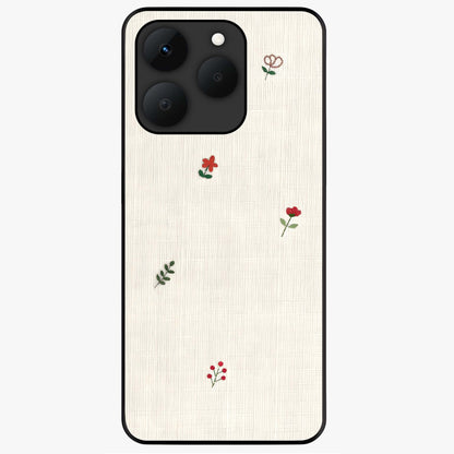 Minimal Petal Whispers Glass Case showing flat back view with soft minimal floral artwork and glossy glass finish.