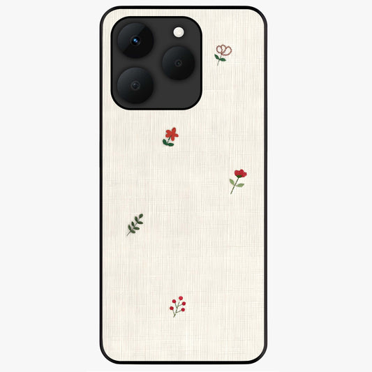 Minimal Petal Whispers Glass Case showing flat back view with soft minimal floral artwork and glossy glass finish.