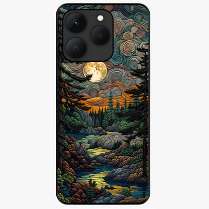 Moonlight Forest Dream Glass Case showing flat back view with mystical forest moonlight artwork and glossy glass finish.