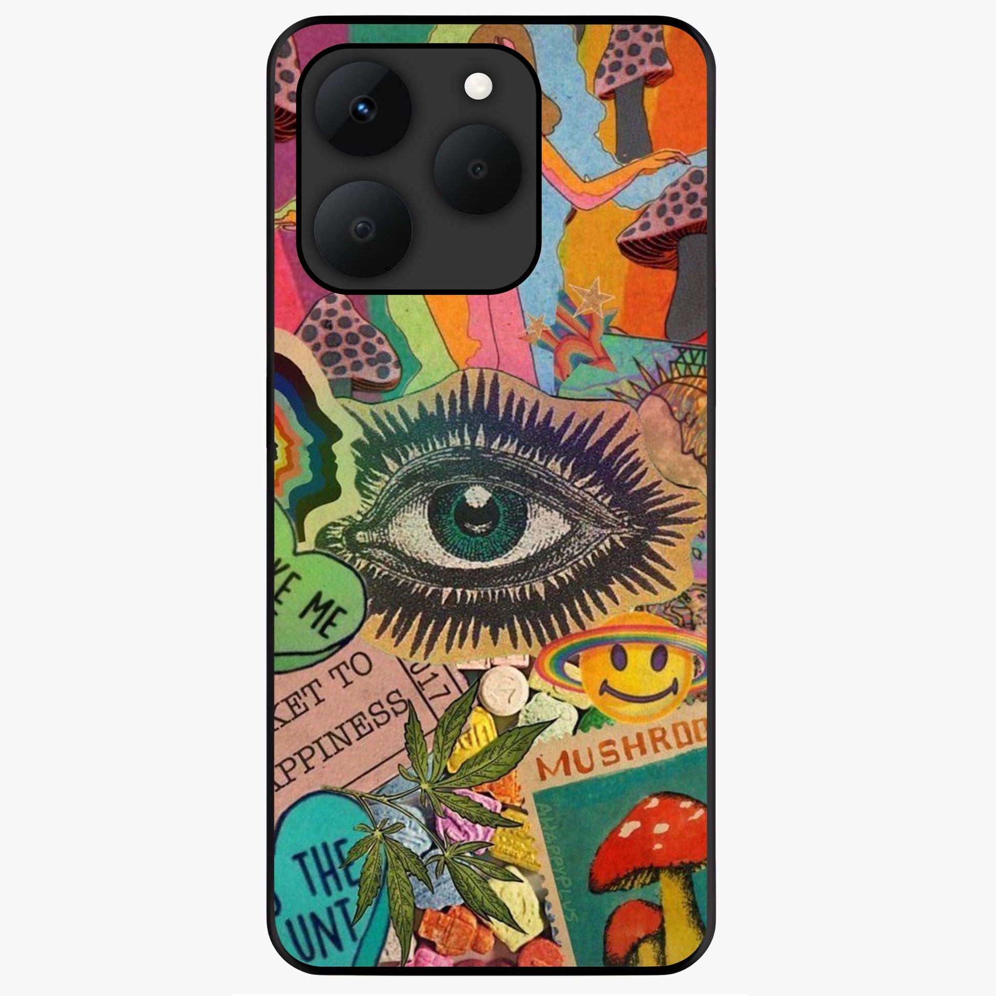 Mystic Eye Wonderland Glass Case showing flat back view with mystical eye themed artwork and glossy glass finish.