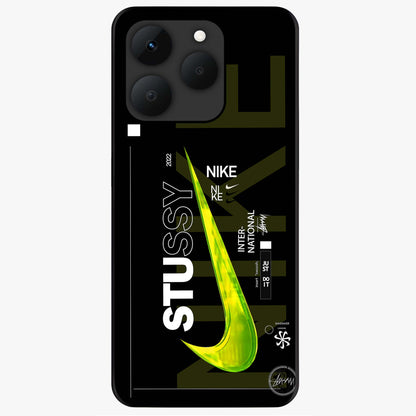 Neon Street Edition Glass Case showing flat back view with neon street style artwork and glossy glass finish.