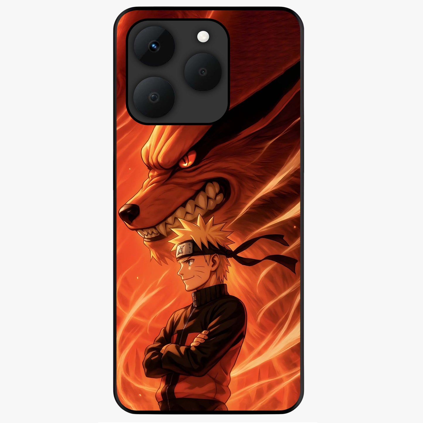 Nine Tails Legacy Glass Case showing flat back view with powerful nine-tailed fox inspired artwork and glossy glass finish.