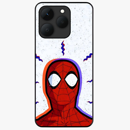 Omg Spiderman Glass Case showing flat back view with bold superhero inspired artwork and glossy glass finish.