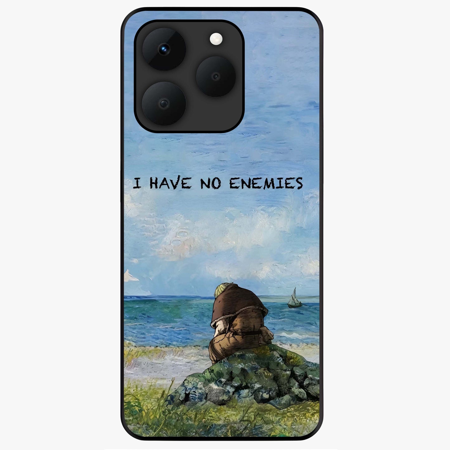 Peace Beyond War Glass Case showing flat back view with symbolic peace themed artwork and glossy glass finish.
