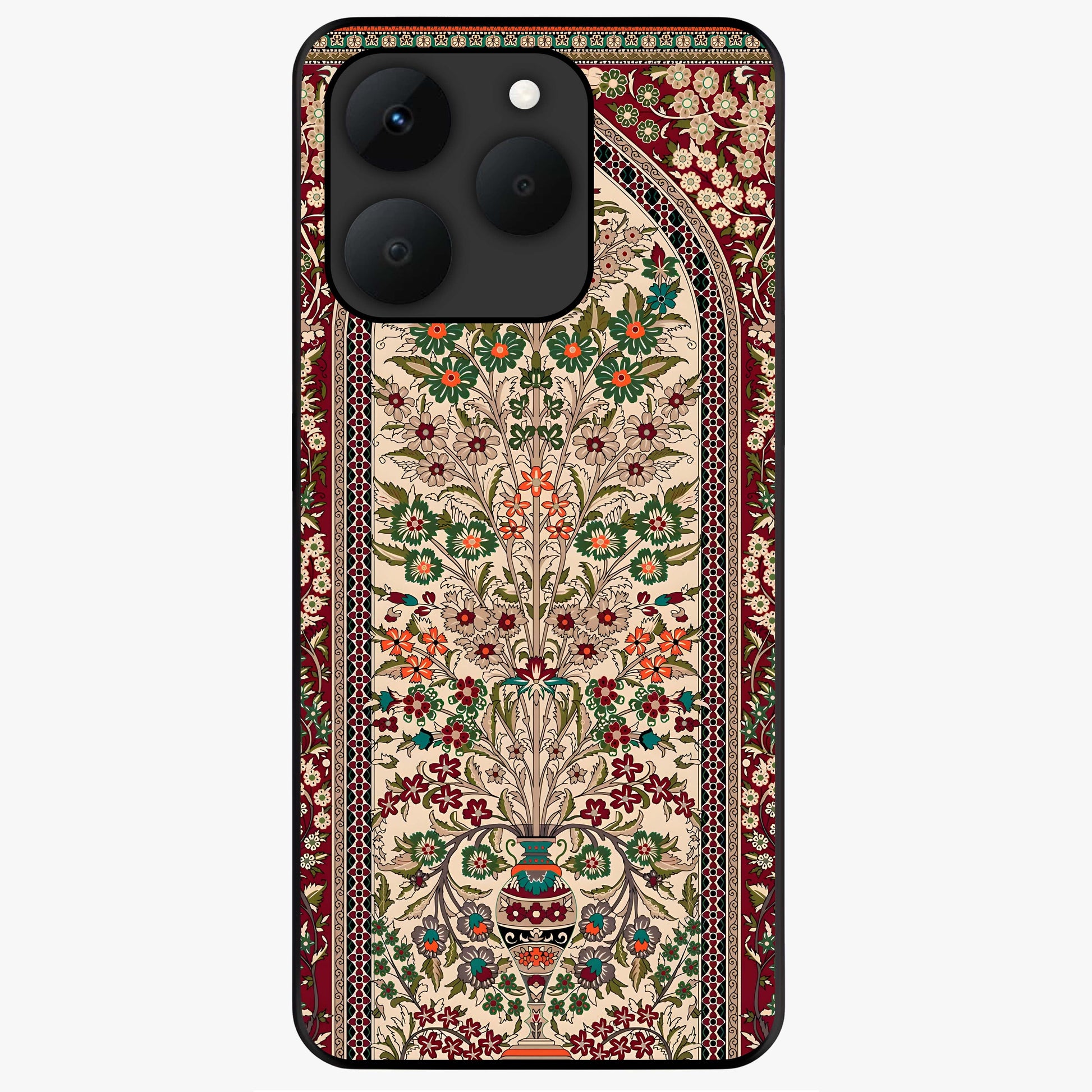 Persian Inspired Glass Case showing flat back view with ornate Persian style pattern artwork and glossy glass finish.