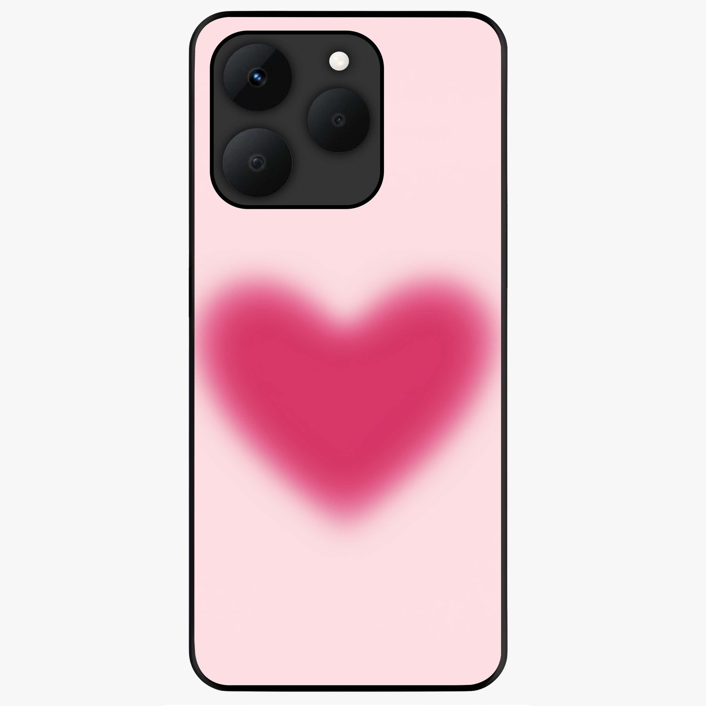 Pink Aura Heart Glass Case showing flat back view with glowing heart artwork and glossy glass finish.