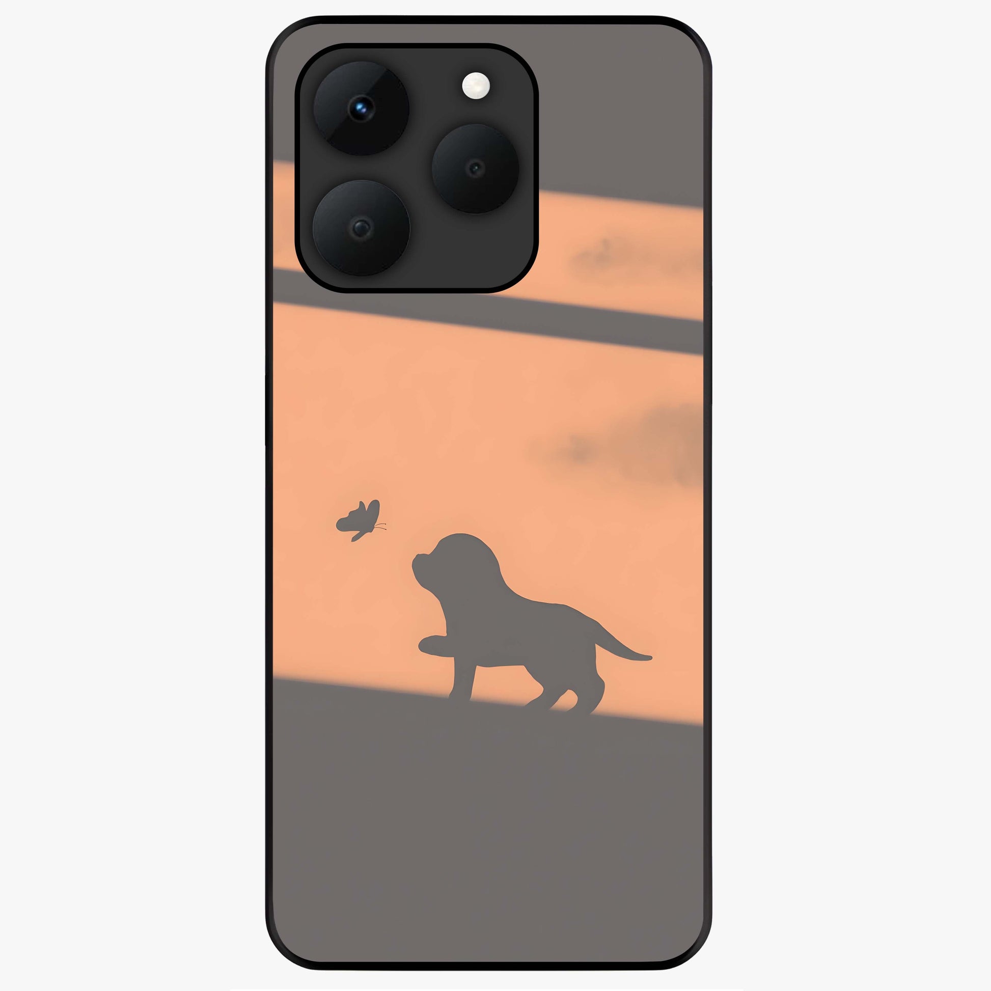 Puppy Shadow Art Glass Case showing flat back view with cute puppy shadow style artwork and glossy glass finish.
