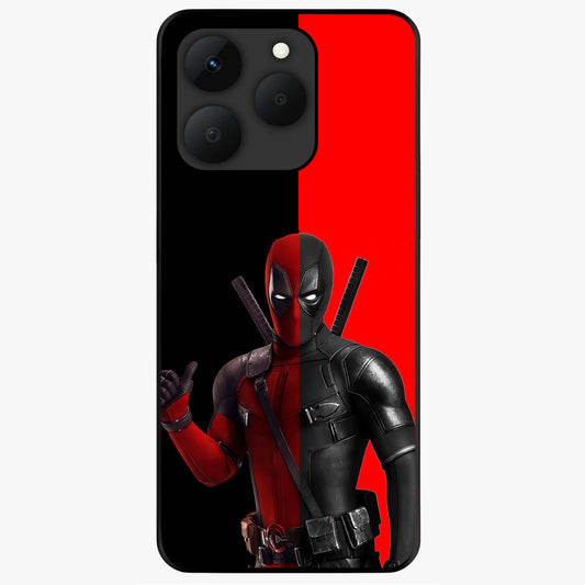 Red & Black Deadpool Theme Glass Case showing flat back view with bold comic inspired artwork and glossy glass finish.