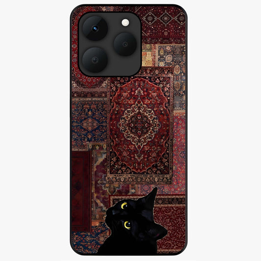 Regal Magic Cat Apple Glass Case showing flat back view with magical cat artwork holding apple and glossy glass finish.