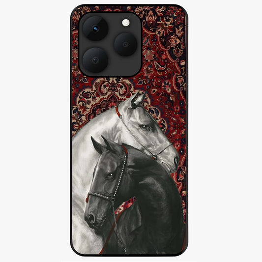 Regal Stallion Tapestry Glass Case showing flat back view with majestic horse tapestry artwork and glossy glass finish.