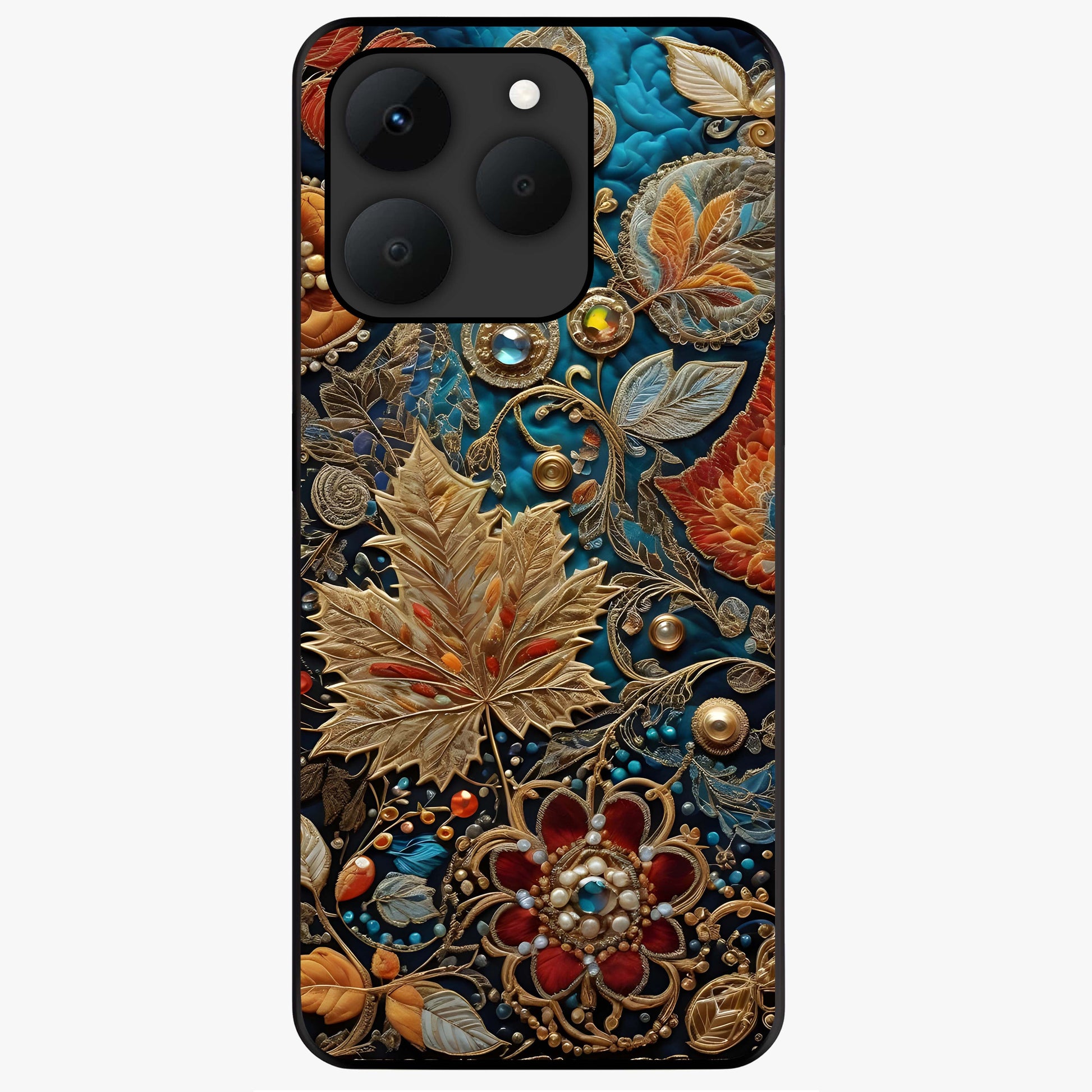 Royal Jewel Garden Glass Case showing flat back view with decorative floral garden artwork and glossy glass finish.