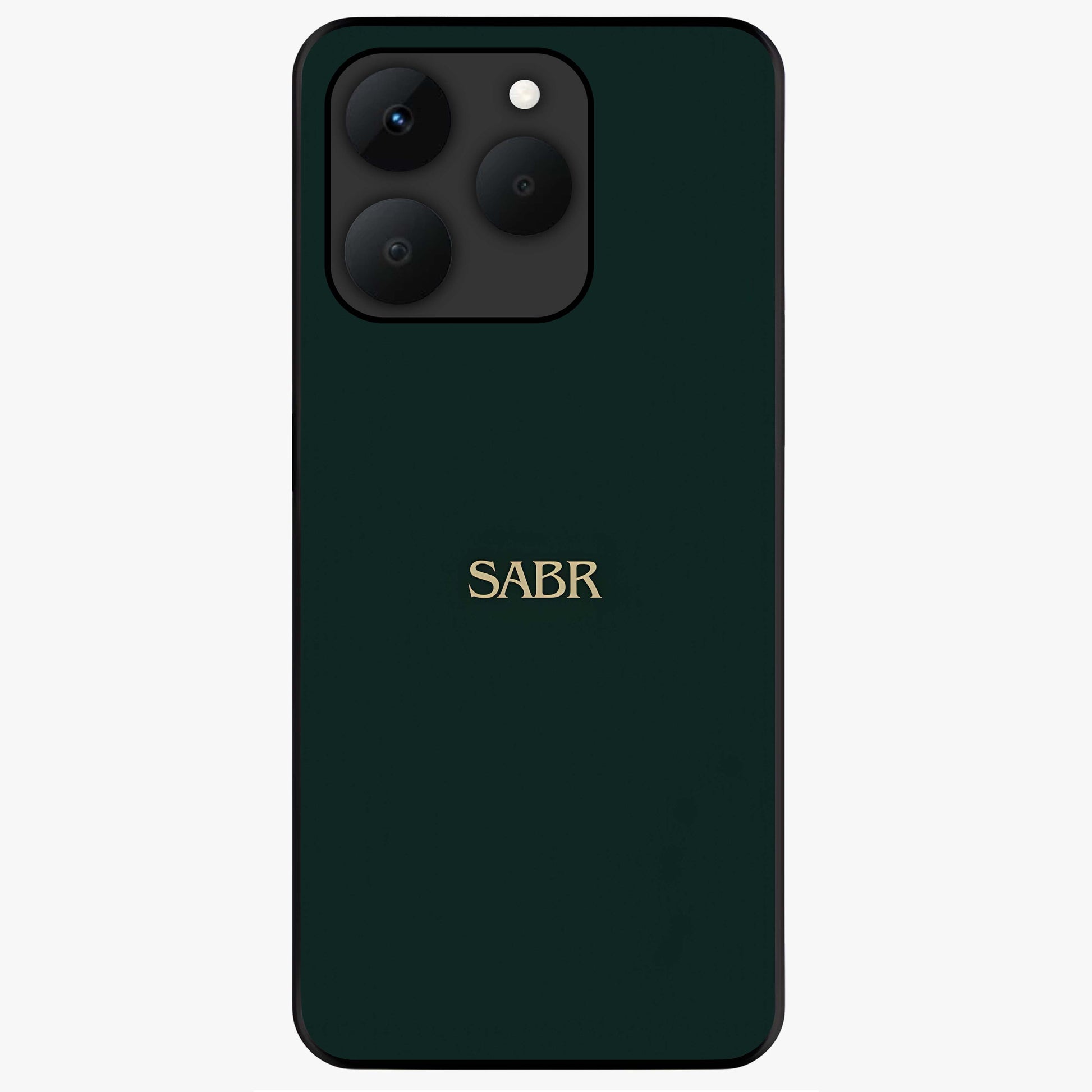 Sabr Minimal Patience Glass Case showing flat back view with minimalist typography artwork and glossy glass finish.