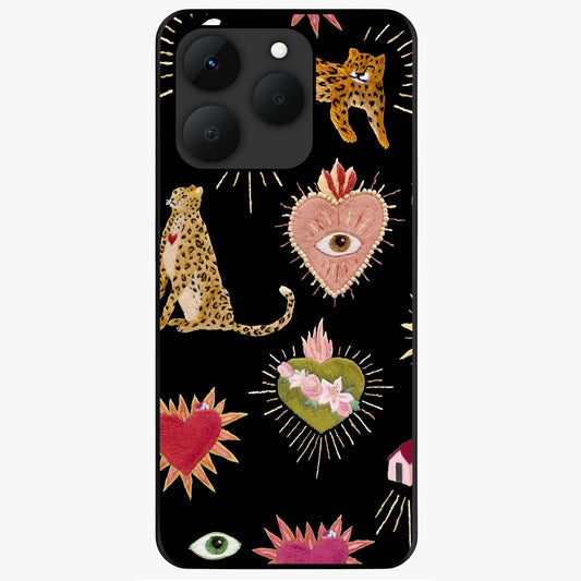Sacred Jungle Heart Glass Case showing flat back view with jungle inspired heart artwork and glossy glass finish.