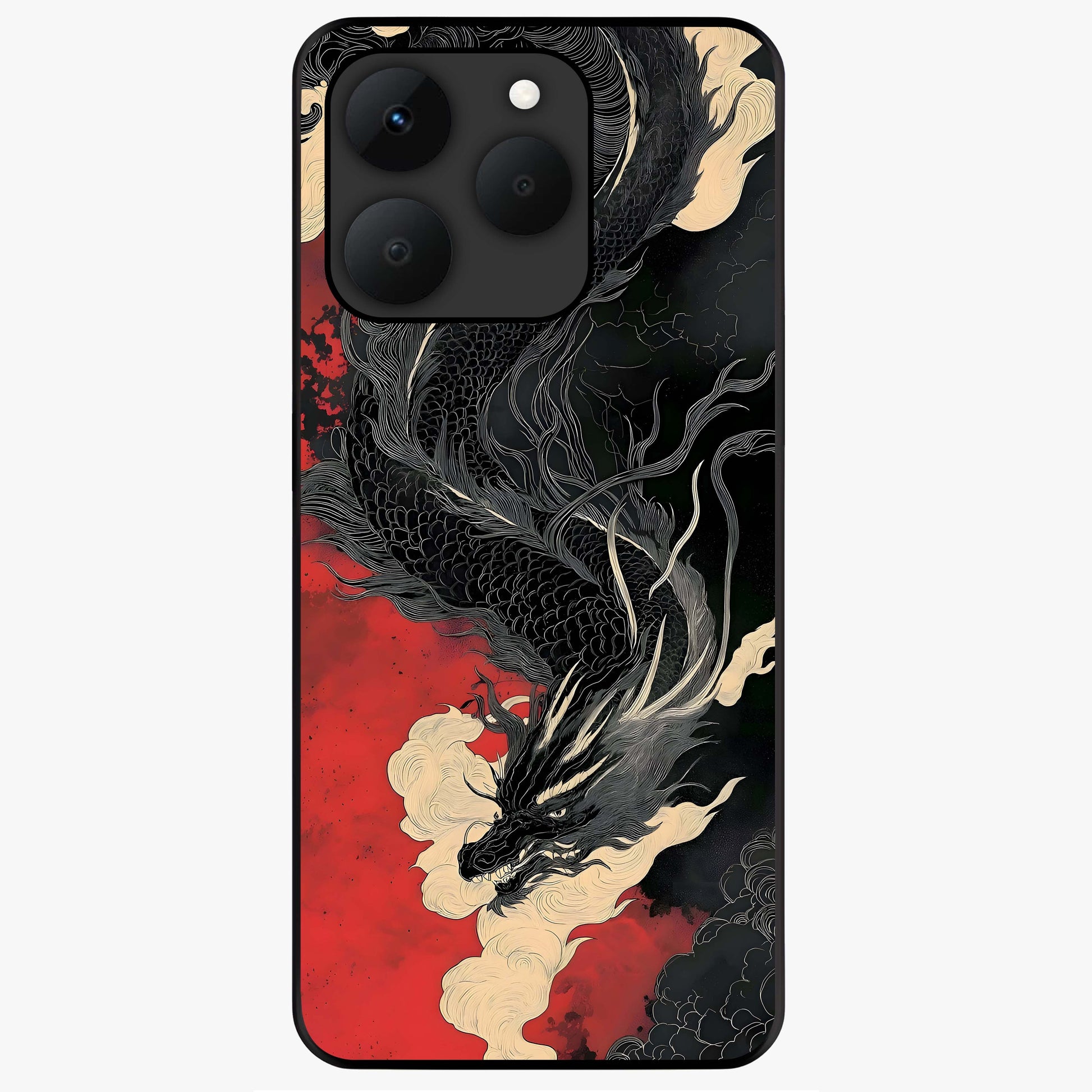 Shadow Dragon Fury Glass Case showing flat back view with fierce dragon artwork and glossy glass finish.