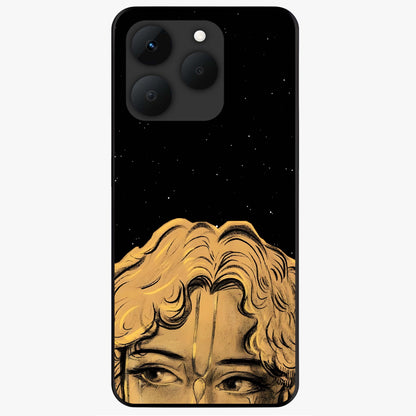 Shri Krishna Art Glass Case showing flat back view with devotional Krishna artwork and glossy glass finish.